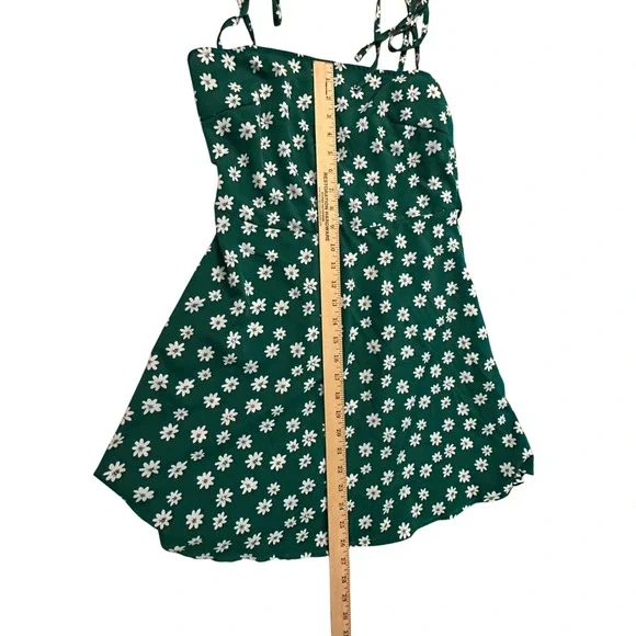 Green Floral Dress Tie Strap Smocked Sundress Summer Mini‎ Dress - Picture 7 of 14